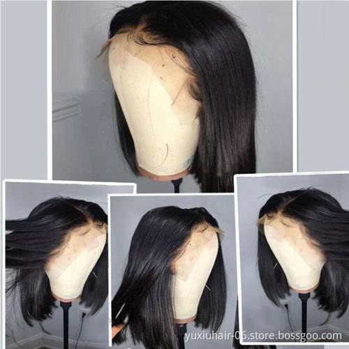 Wholesale Straight Bob Wigs Brazilian Virgin Human Hair Lace Front Wigs Human Hair  Front Lace Part 150% Density For Black Women